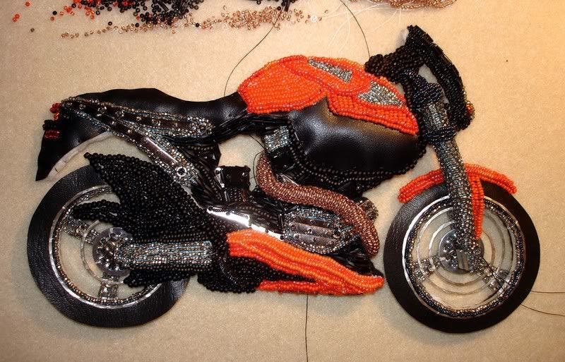 beaded Buell X-1 Lightning exhaust motorcycle bead embroidery blog pop art beaded Buell X-1 Lightning exhaust motorcycle bead embroidery blog pop art
