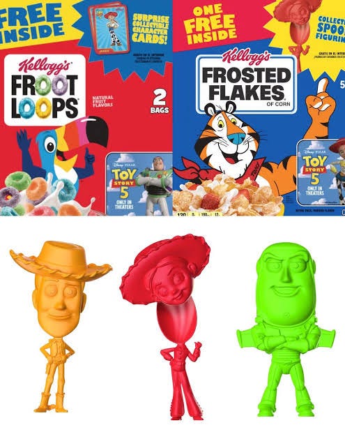 Kellogg's just announced that Toy Story 5 toys are headed to cereal boxes  👀 Starting April 26, select boxes of Froot Loops, Frosted Flakes, Corn  Pops, Apple Jacks, Frosted Mini-Wheats, Rice Krispies,