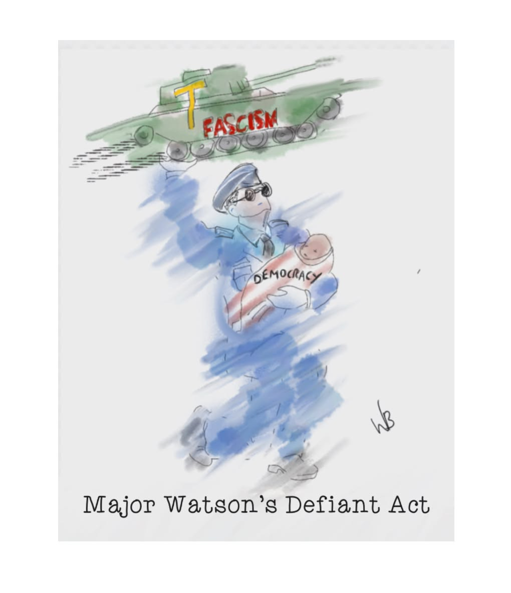 May be a graphic of map and text that says 'TEASCISN FASCISM DEMOCRACY AB Major Watson's 's Defiant Act'