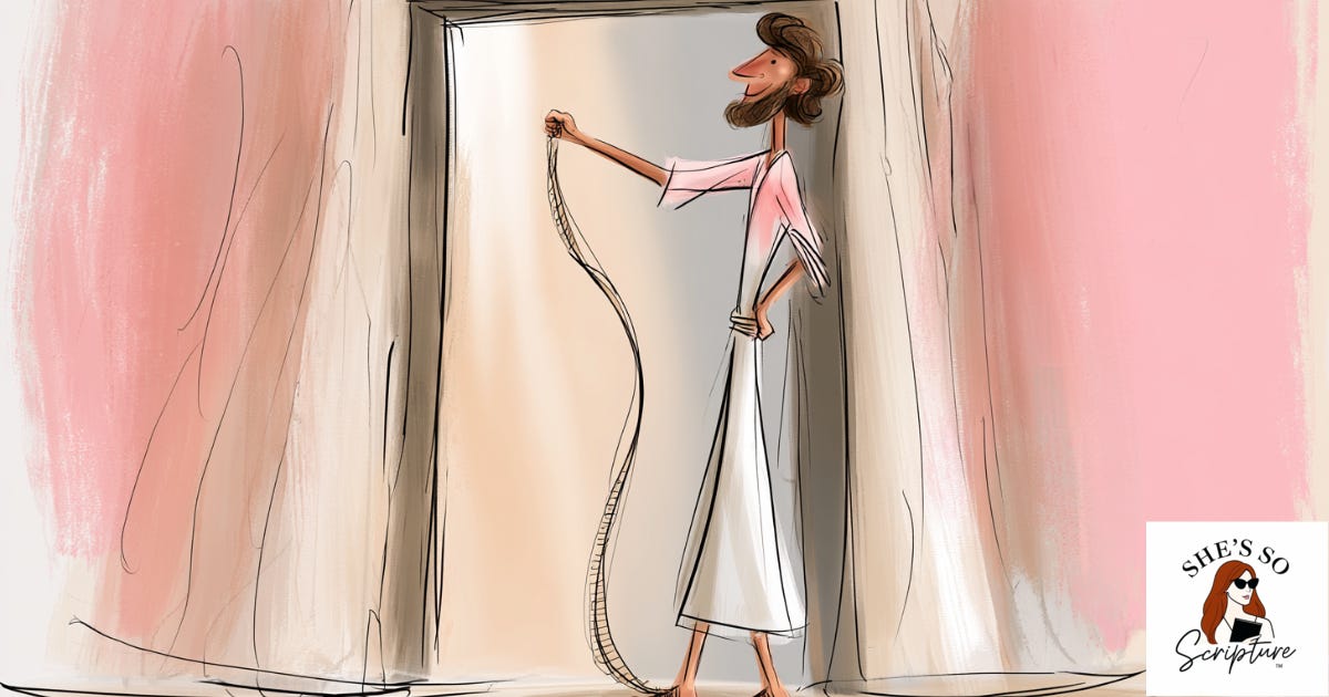 Watercolor fashion illustration of a man standing in an unfinished stone doorway holding a measuring cord, dawn light behind him symbolizing hope prepared before presence arrives.