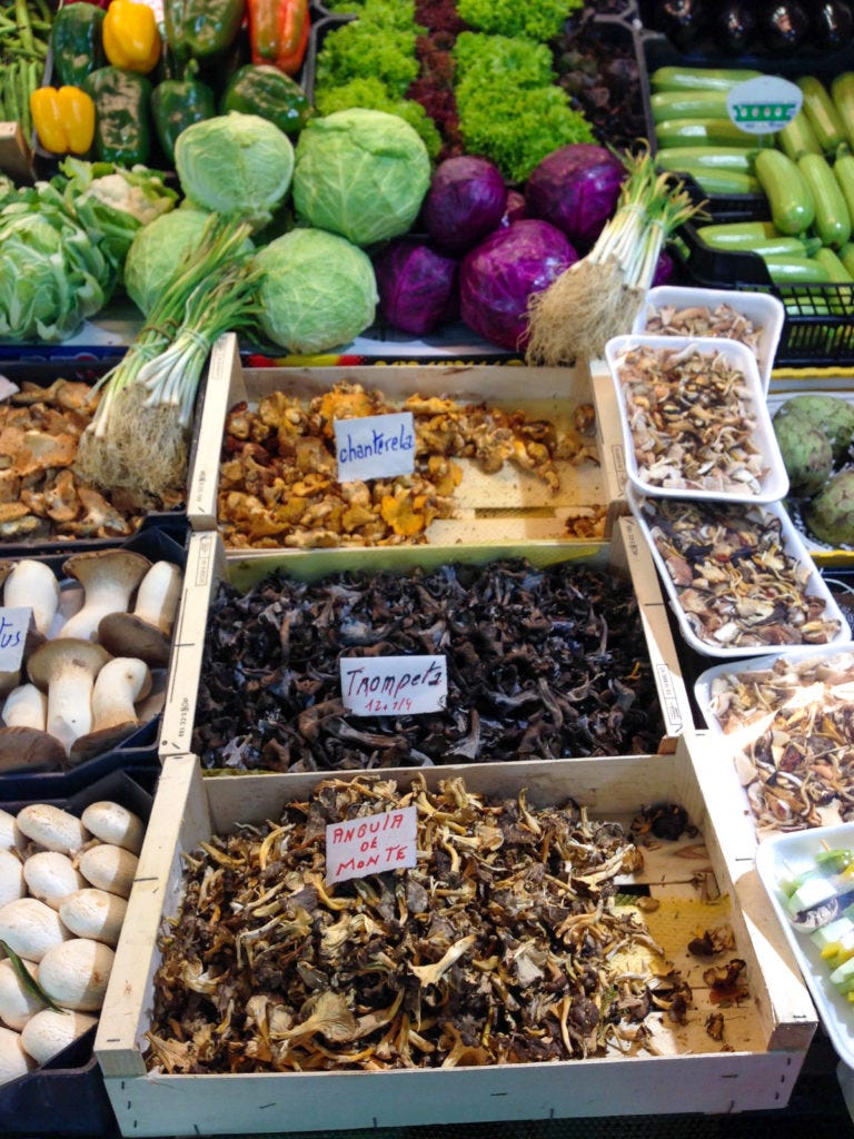 Mushrooms galore at a Spanish food market Mushrooms galore at a Spanish food market
