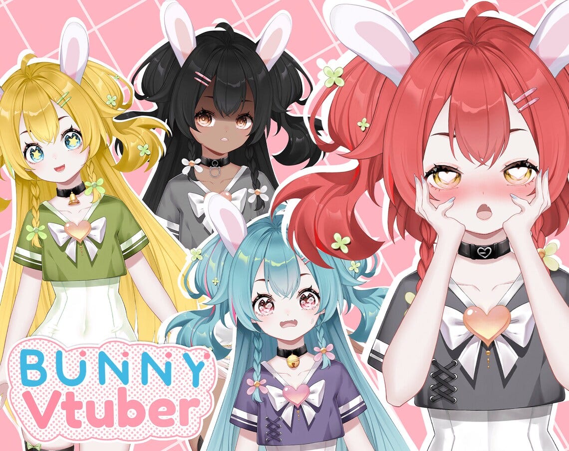 Girl Rabbit Vtuber Model Full body/Fully Rigged Live2D Anime Model, Premade image 1