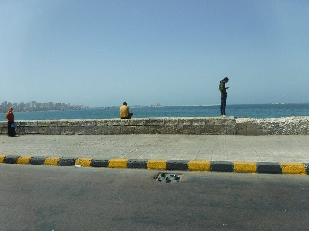 Enjoying the waterfrontin Alexandria on a day tour from Cairo