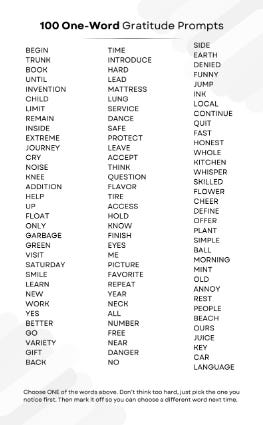 One Word Gratitude Prompts One Word Gratitude Prompts