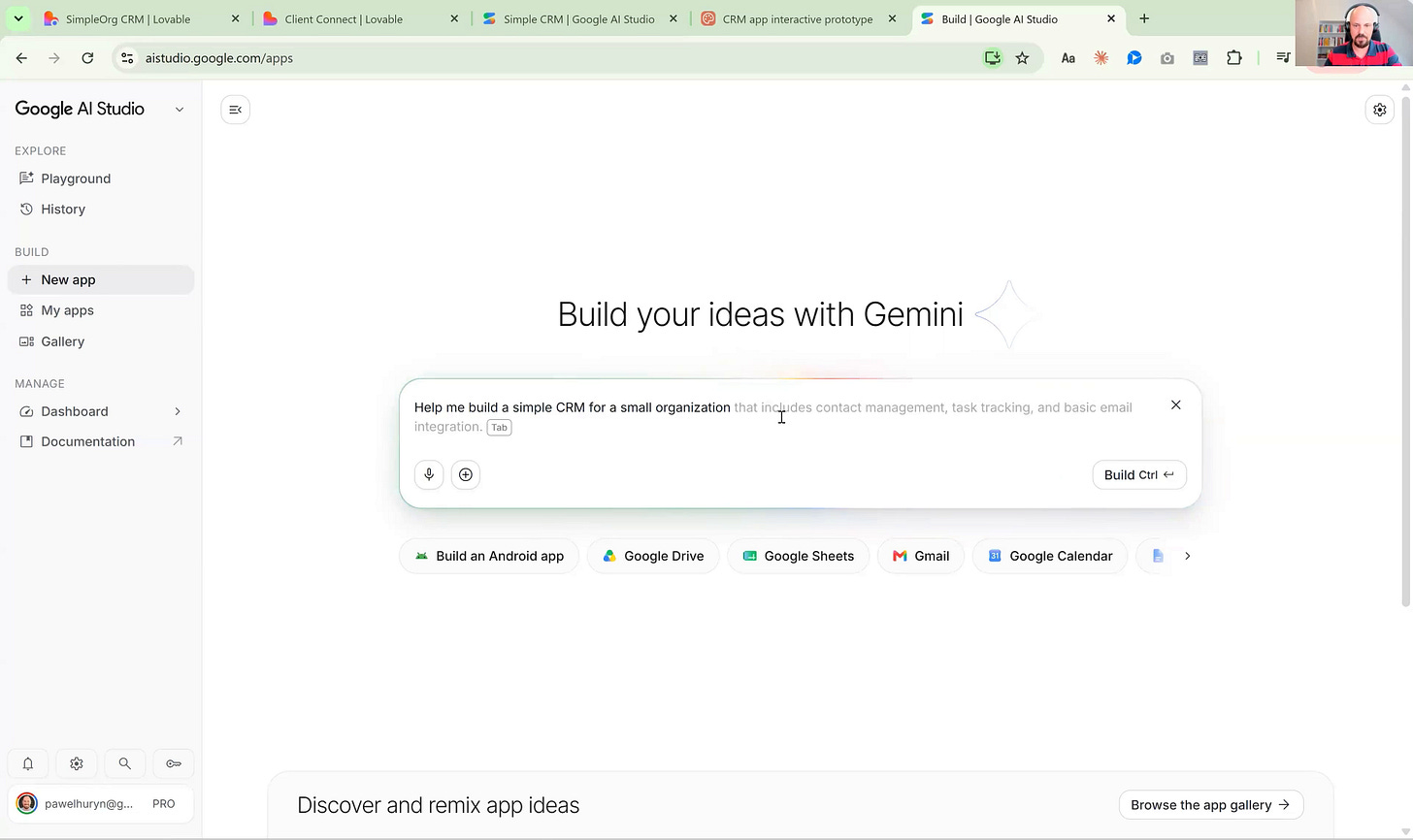 Google AI Studio, the Build tab > New app Google AI Studio, the Build tab > New app