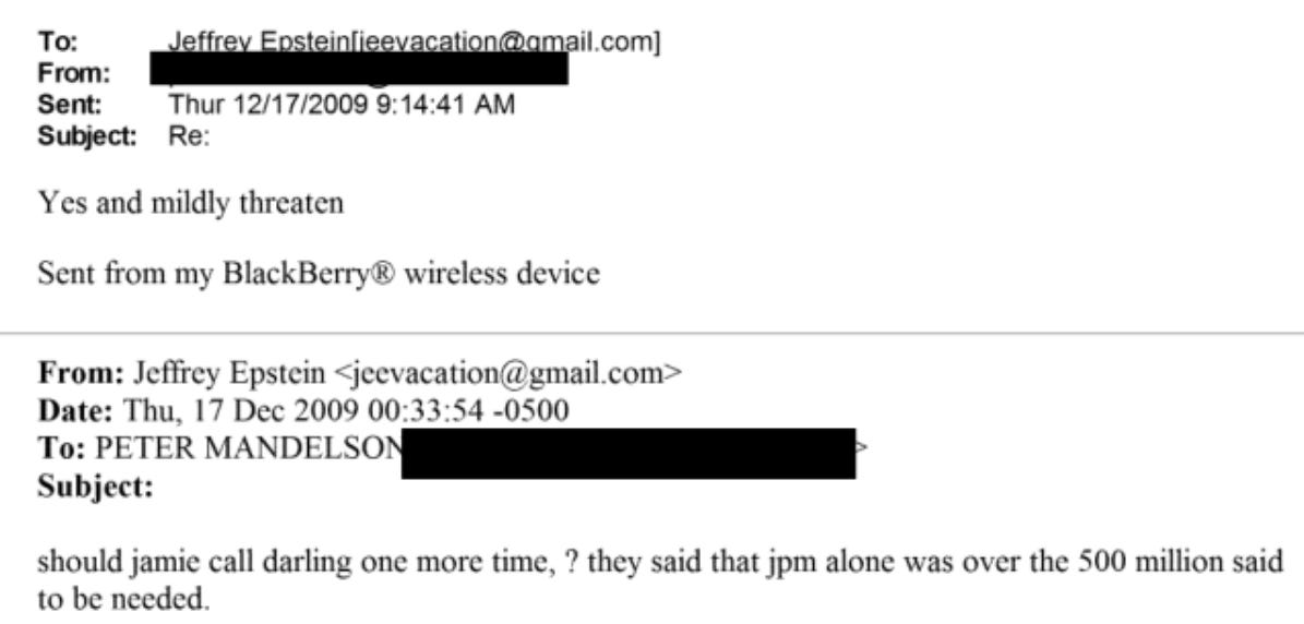 An email exchange between Mandelson and Epstein