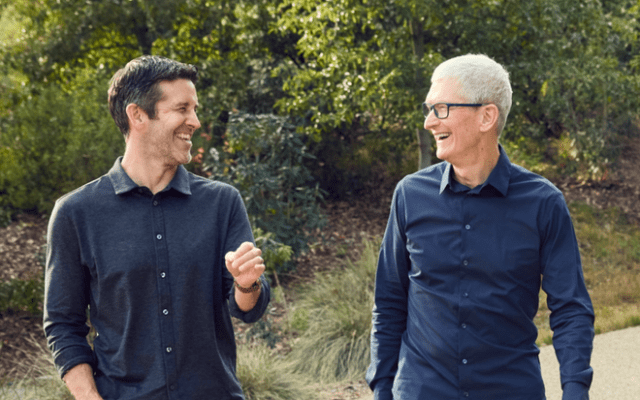 Apple’s CEO John Ternus (left) and Tim Cook at Apple Park in Cupertino, California in April 2026. Apple’s CEO John Ternus (left) and Tim Cook at Apple Park in Cupertino, California in April 2026.
