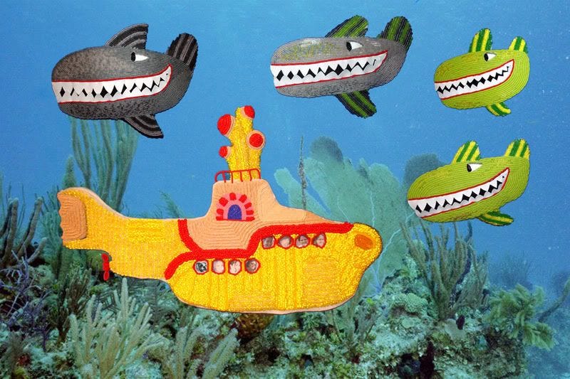 Beaded Beatles Yellow Submarine Hey Bulldog bead embroidery Boston pop artist Sea of Whales London Beaded Beatles Yellow Submarine Hey Bulldog bead embroidery Boston pop artist Sea of Whales London