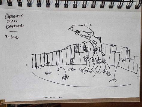 9 different urban sketches in black line by Dave Conrey