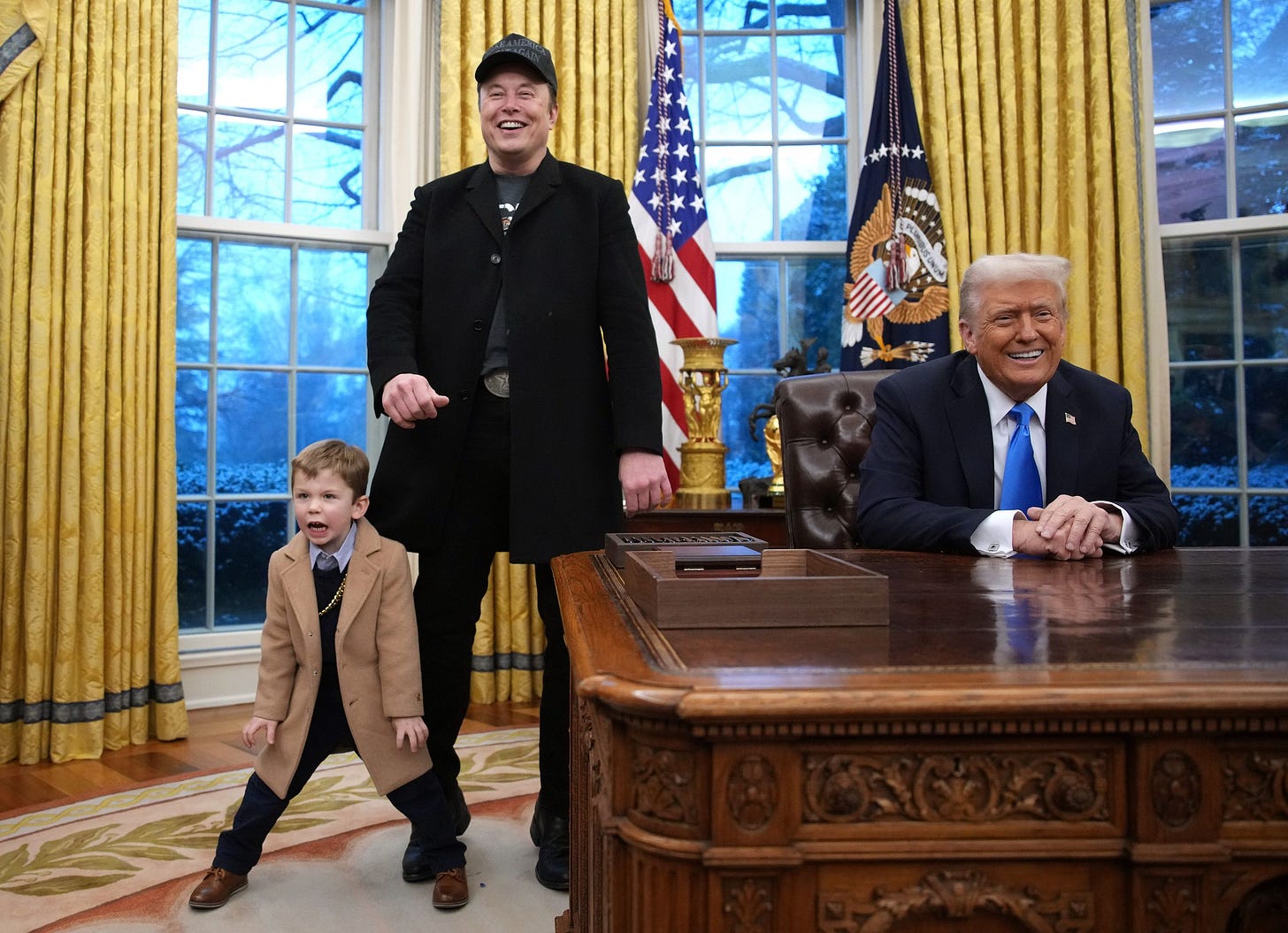 Image may contain Donald Trump Elon Musk Clothing Footwear Shoe Accessories Formal Wear Tie Adult Person and Hat