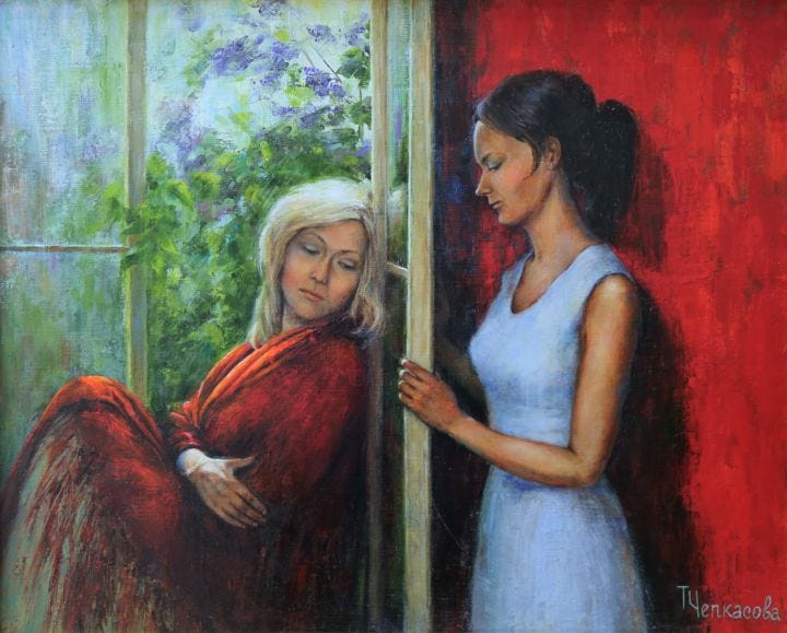 Two Women, Painting by Tatyana Chepkasova | ArtMajeur Two Women, Painting by Tatyana Chepkasova | ArtMajeur
