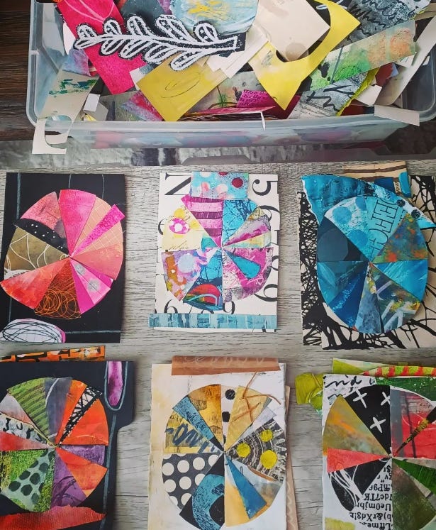 Roxanne Padgett Color wheels from fodder mixed media Roxanne Padgett Color wheels from fodder mixed media