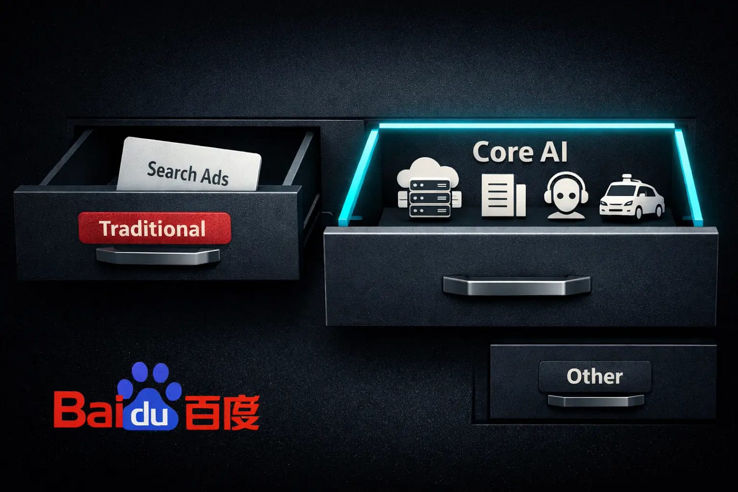 Baidu reclassifies search ads as Traditional Business and elevates Core AI.