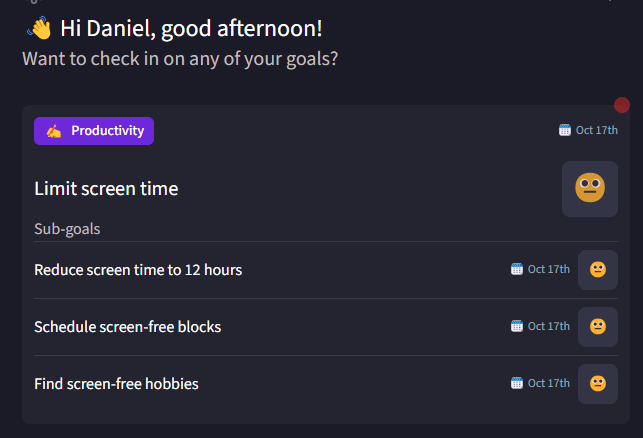 Summit app: Sub-goals