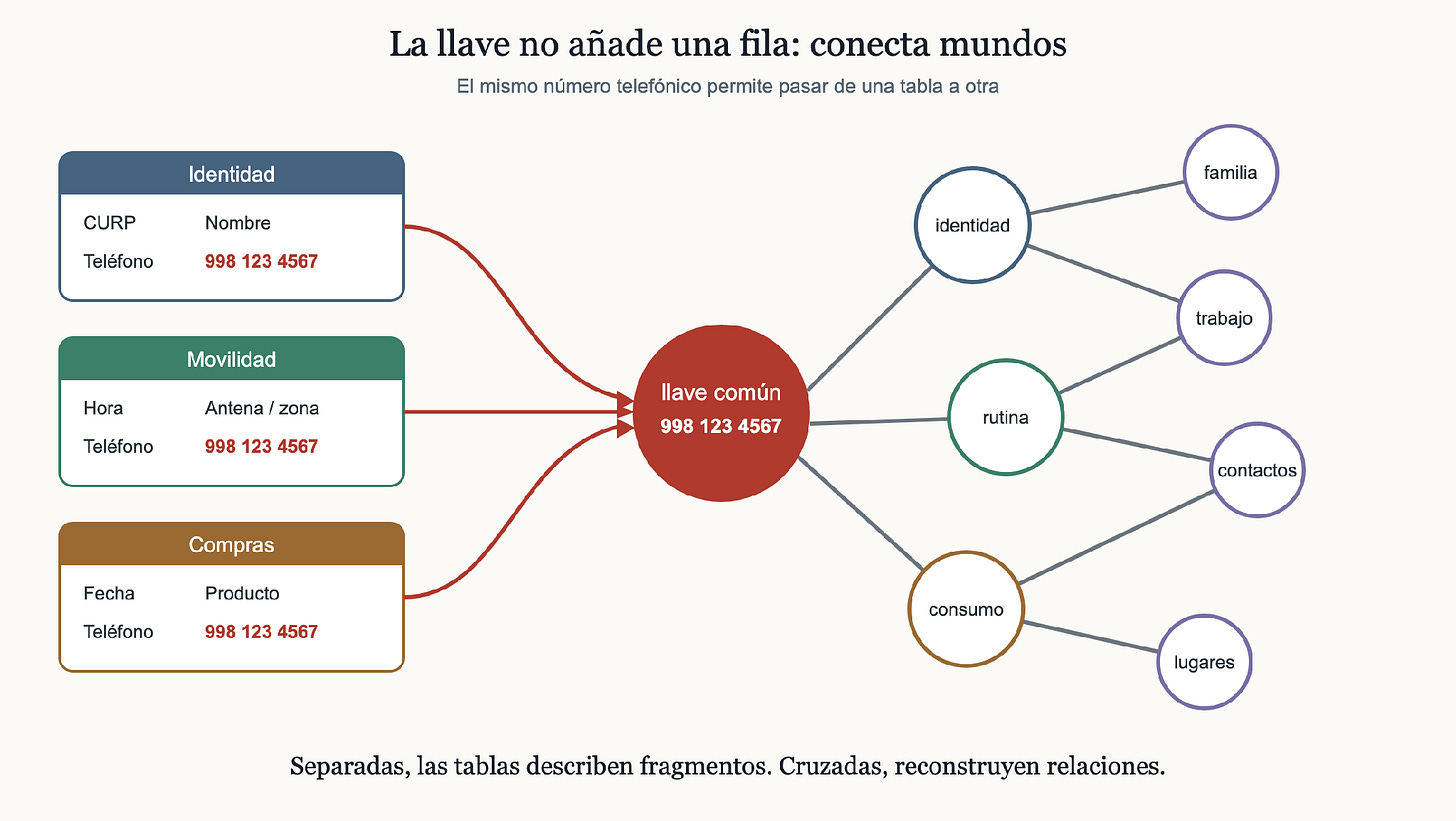 Una llave común transforma tablas separadas en una red Una llave común transforma tablas separadas en una red