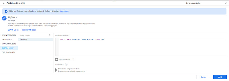 looker studio parameters big query