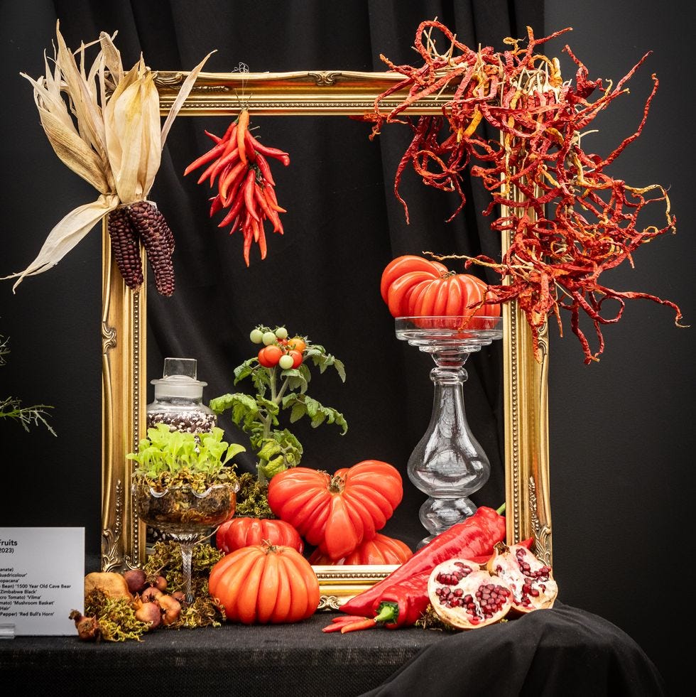 she grows veg display inside the great pavilion at chelsea flower show 2024