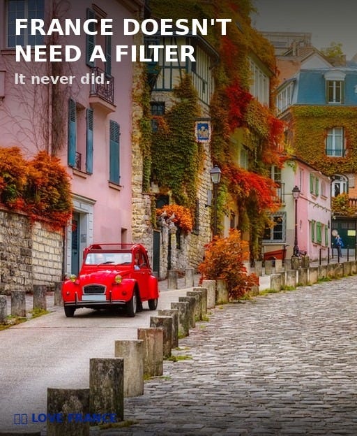 May be an image of text that says 'FRANCE DOESN'T NEED A FILTER It never did.'