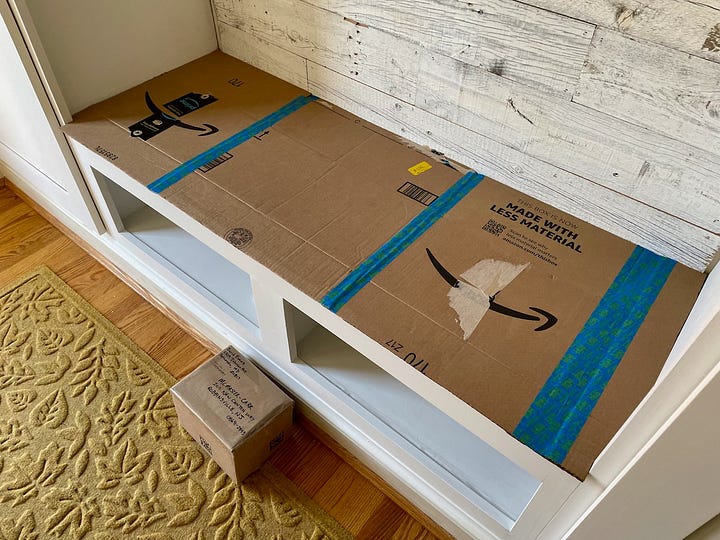 Distressed oak wood and a cardboard template.