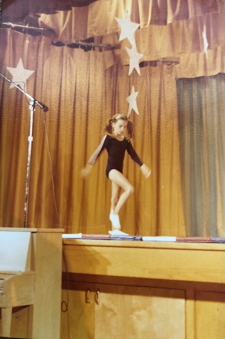 pictures of girl dancing on a elementary school stage and high school gym