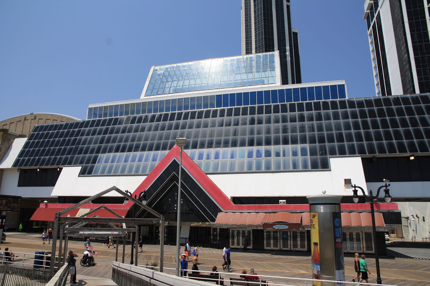 The closed casino is a modern if dilapidated glass building