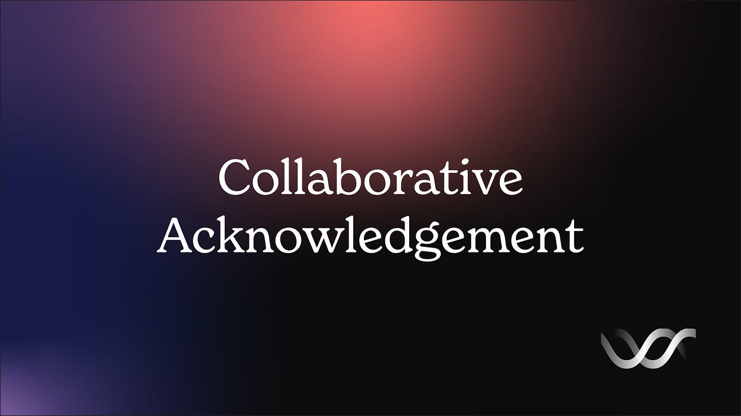 Black, coral, purple, and navy gradient cover with the white title “Collaborative Acknowledgement” centered across two lines and the Sacred Loop logo in the lower-right corner. Black, coral, purple, and navy gradient cover with the white title “Collaborative Acknowledgement” centered across two lines and the Sacred Loop logo in the lower-right corner.