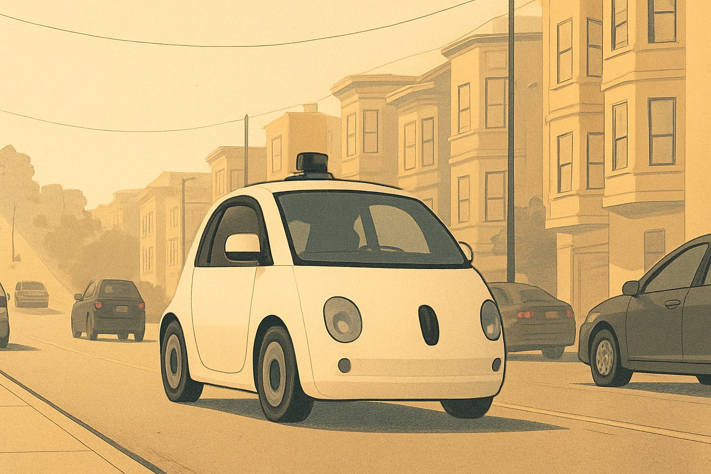 A driverless car moving through everyday San Francisco traffic