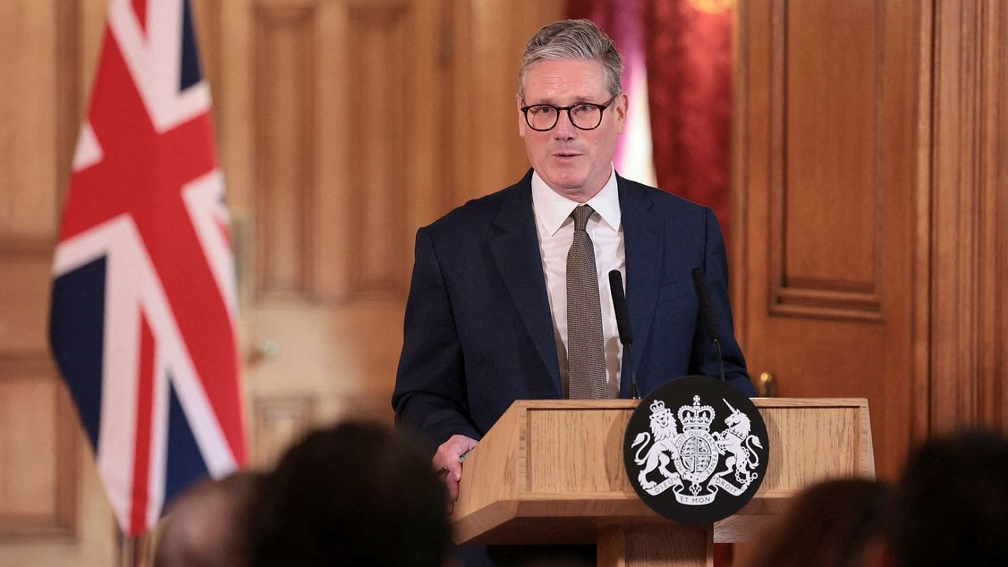 New British Prime Minister Keir Starmer holds a press conference following his first cabinet meeting at Downing Street on July 6, 2024, in which he pledged to ditch the agreement with Rwanda.