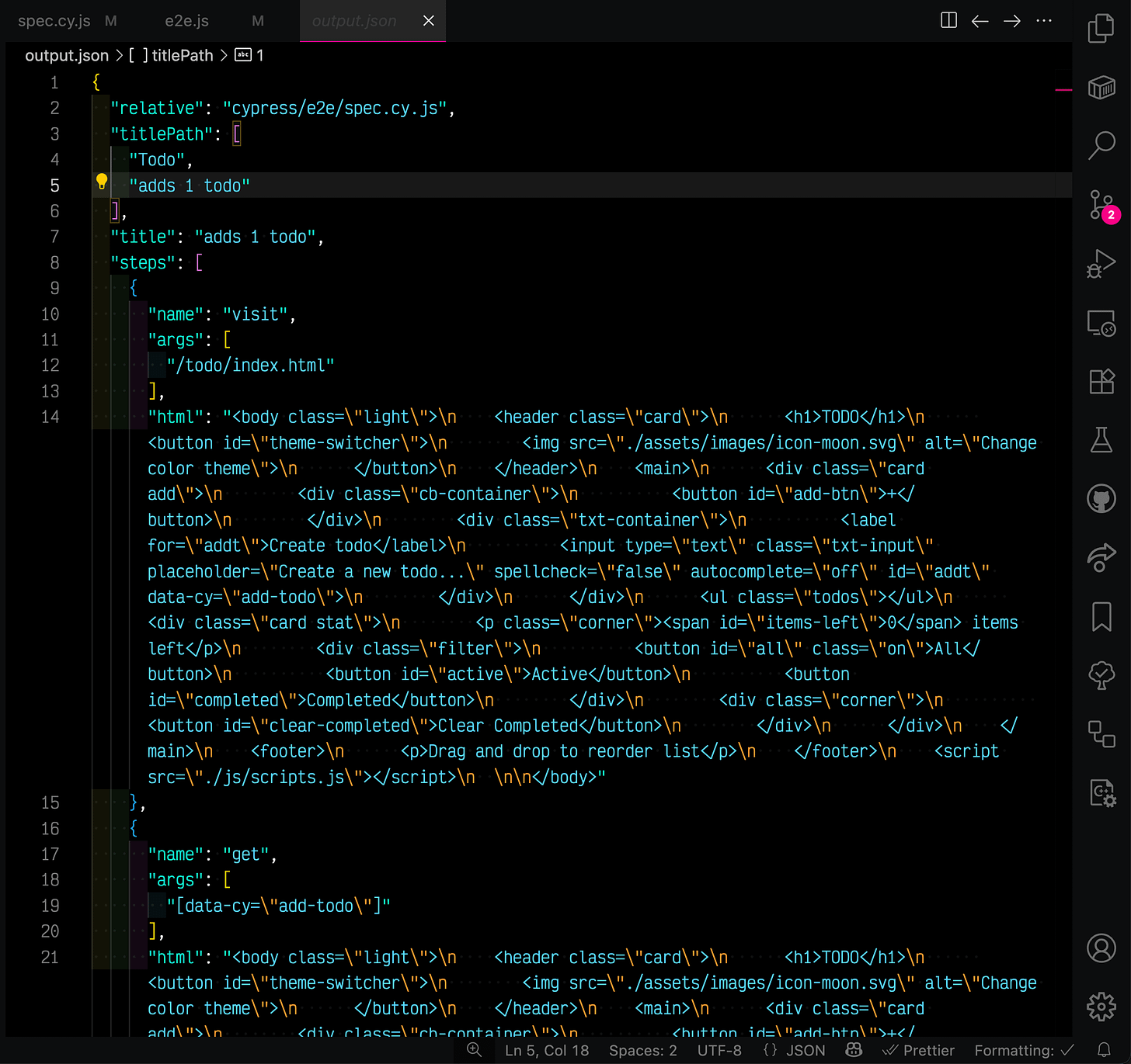 AI-able e2e test output log JSON