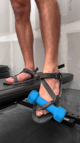 Brian demonstrates tibia raises with a light weight tucked into the strap of his sandal. Brian demonstrates tibia raises with a light weight tucked into the strap of his sandal.
