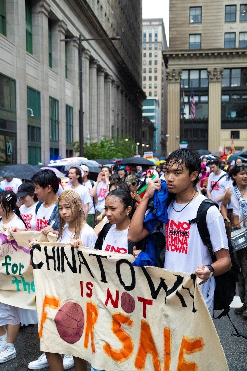 Activists protest Sixers stadium proposal in downtown Philly's Chinatown 