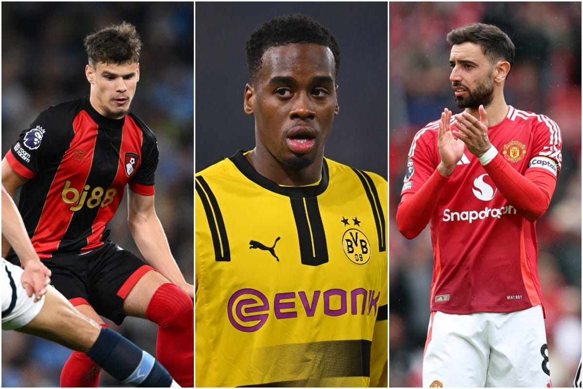 Milos Kerkez, Jamie Gittens and Bruno Fernandes