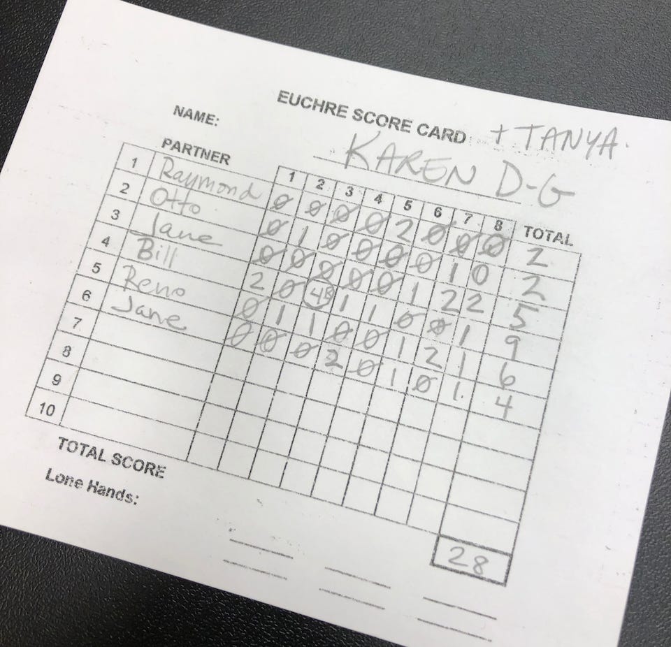 Euchre score card