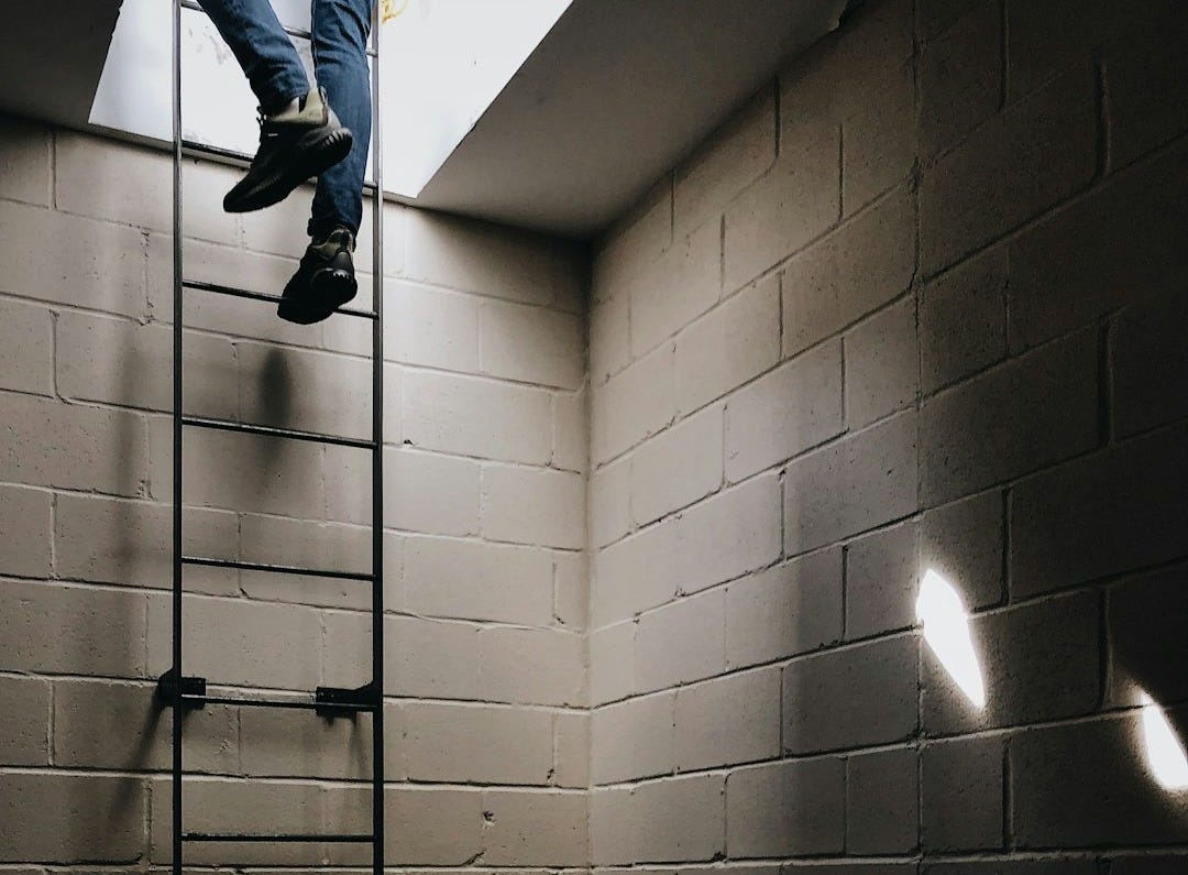 person climbing up the ladder
