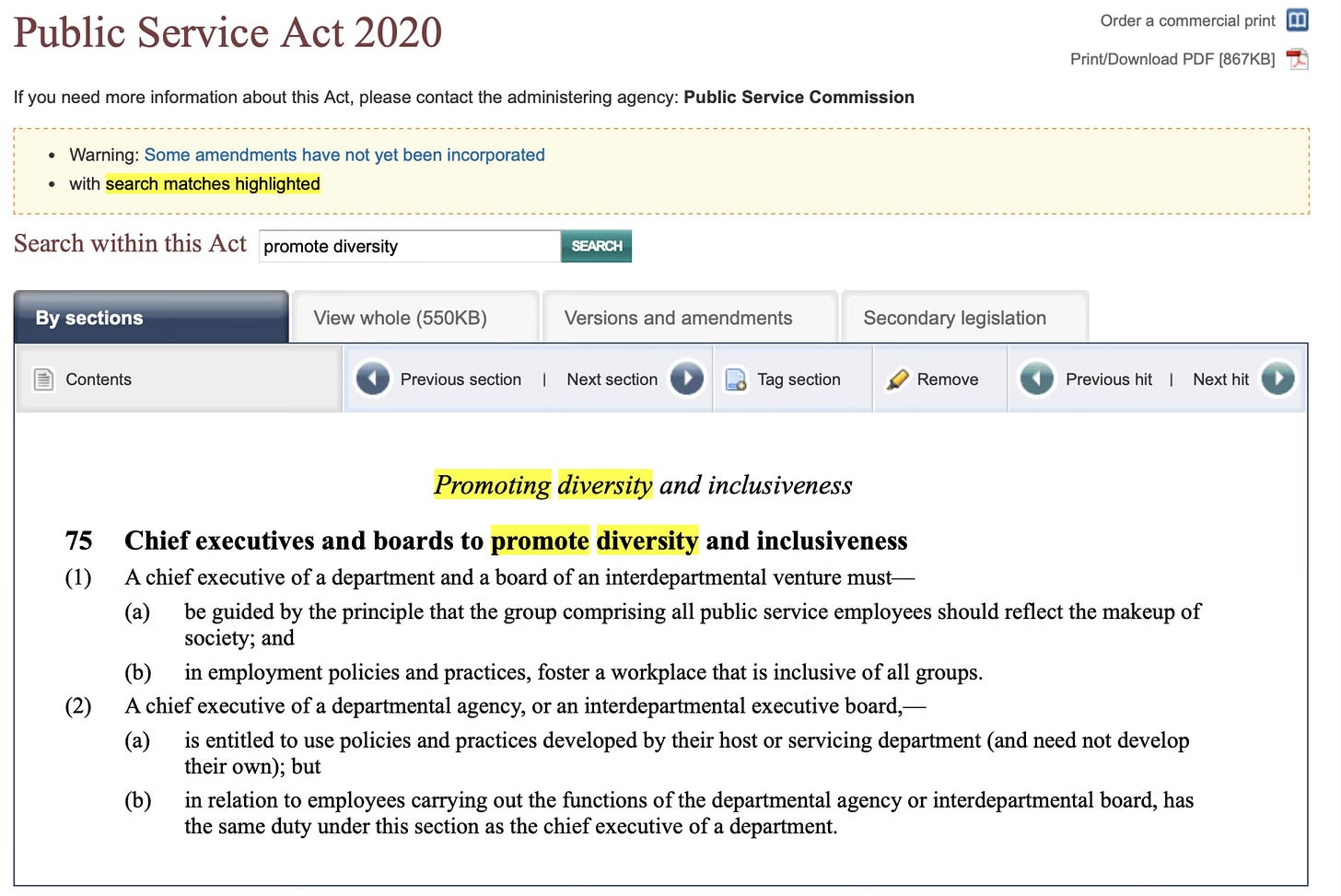 Public Service Act Section 75
