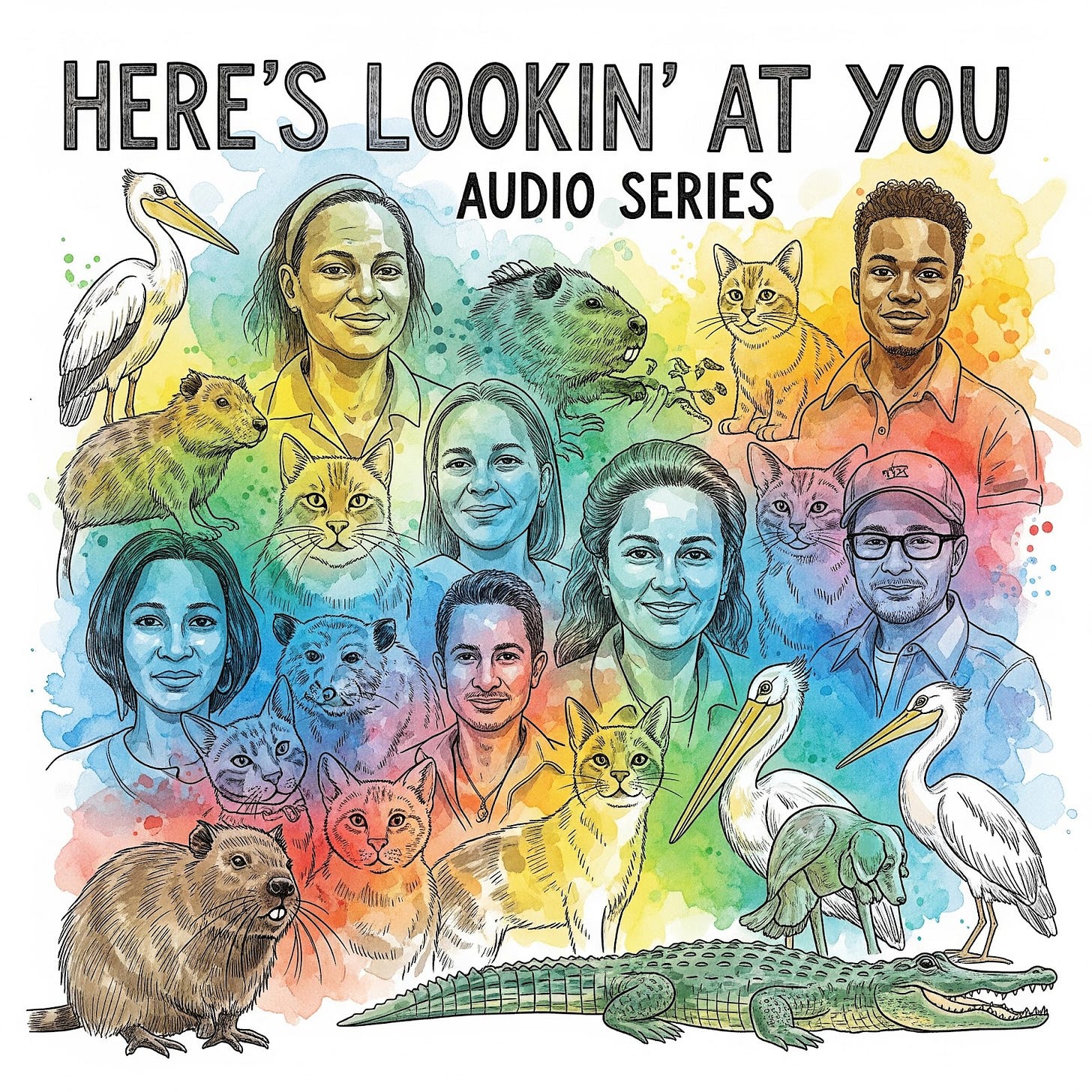 Here's Lookin' At You AI Audio Series poster showing diverse cultures