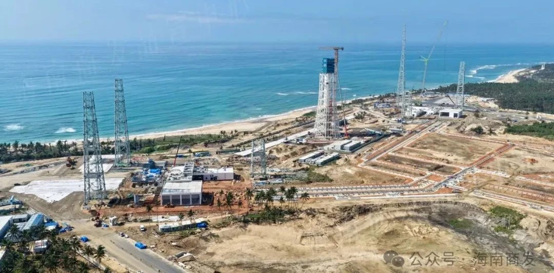 Commercial Launch Pad 3 and 4, as well as their water deluge tower, under construction in May 2026.