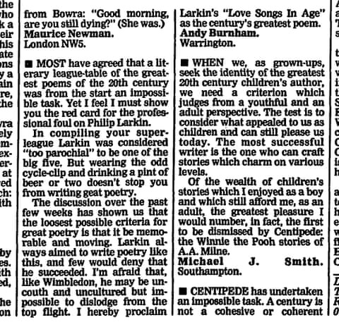 Crop of the letter from the print edition of the Guardian