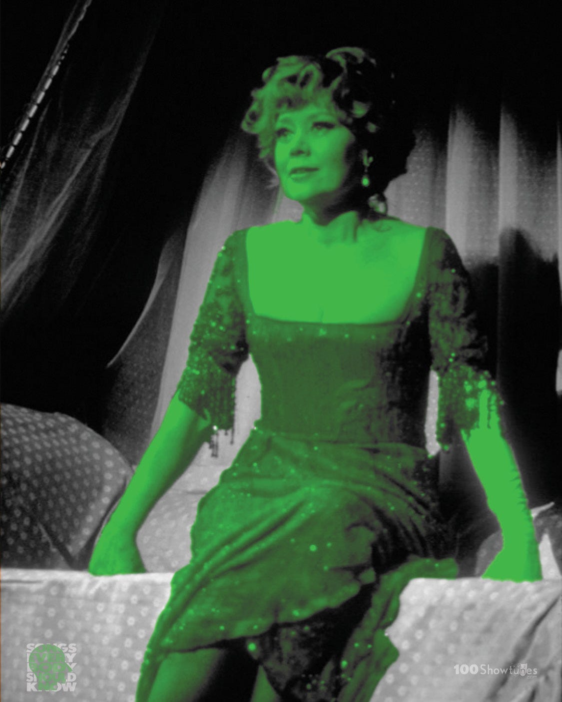 A tinted photo of Glynis Johns in the original Broadway production of A Little Night Music by Stephen Sondheim and Hugh Wheeler, directed by Harold Prince.