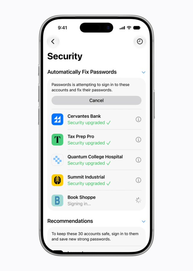 The Passwords app can now automatically update eligible accounts to strong passwords. The Passwords app can now automatically update eligible accounts to strong passwords.