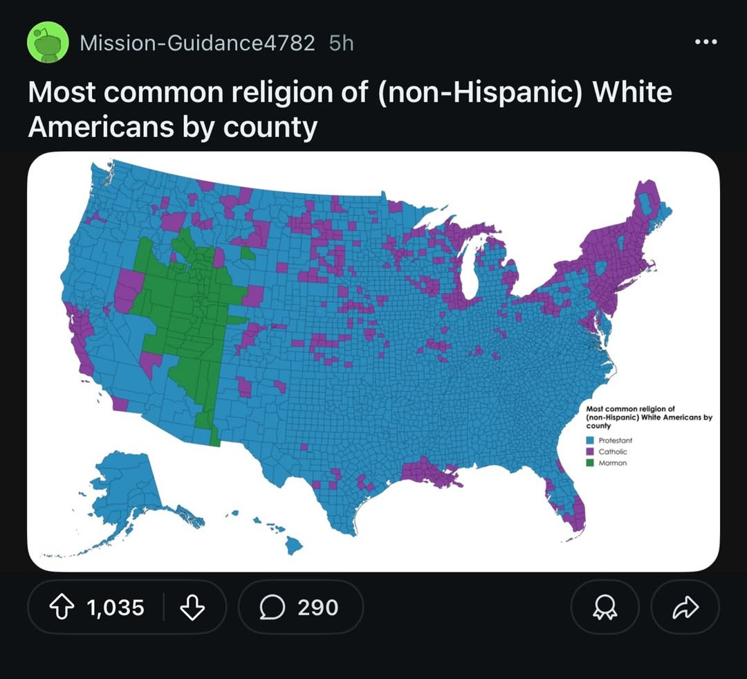 Most Common Religion of Non-Hispanic White Americans by County Most Common Religion of Non-Hispanic White Americans by County