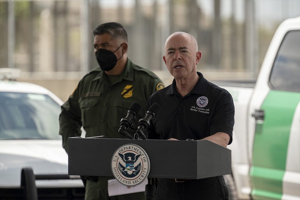 Alejandro Mayorkas, secretary of the U.S. Department of Homeland Security, speaks during a new conference in Brownsville, Texas, U.S., on Thursday, Aug. 12, 2021. Mexico Foreign Minister Marcelo Ebrard and a high level delegation of government officials advanced talks with U.S. officials on topics of migration, border security and economic development. Photographer: Veronica G. Cardenas/Bloomberg via Getty Images