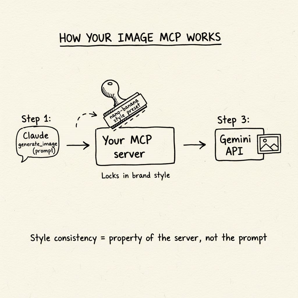 How your image MCP works — workflow sketch with style preset injection