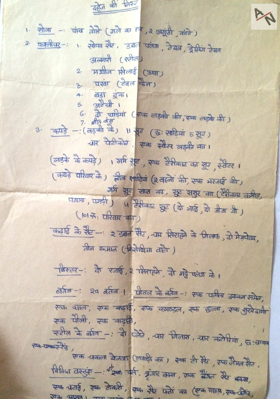 Moon Revisited: दहेज़ (Dowry) ki list!! Moon Revisited: दहेज़ (Dowry) ki list!!