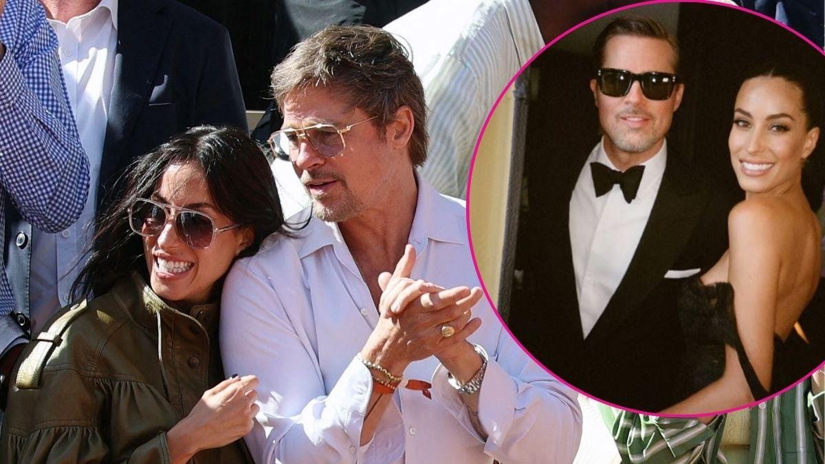 Split photo of Brad Pitt & Ines de Ramon Split photo of Brad Pitt & Ines de Ramon