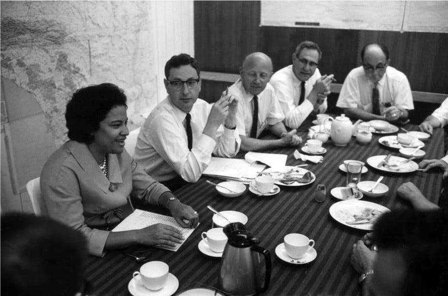 Sklarek at a Gruen and Associates meeting, circa 1960. Shown on In Corso Studio, a vintage furniture platform in Toronto