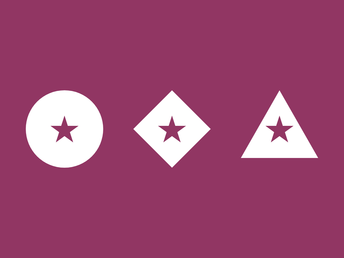 maroon background with geometric shapes with stars in the middles