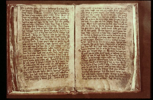 Title: Open medieval manuscript pages from the Codex Regius of Eddaic Poems - Description: Open medieval manuscript pages from the Codex Regius of Eddaic Poems Title: Open medieval manuscript pages from the Codex Regius of Eddaic Poems - Description: Open medieval manuscript pages from the Codex Regius of Eddaic Poems