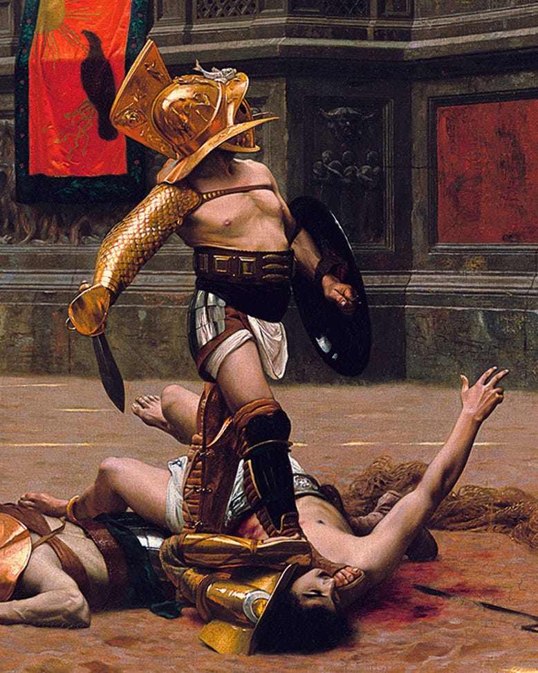 Roman gladiator scene, crowd gesturing thumbs down Roman gladiator scene, crowd gesturing thumbs down