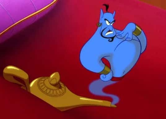 Alladin's genie, looking perturbed.